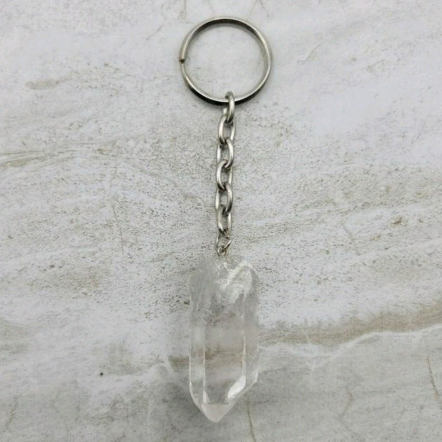 Clear quartz key chain