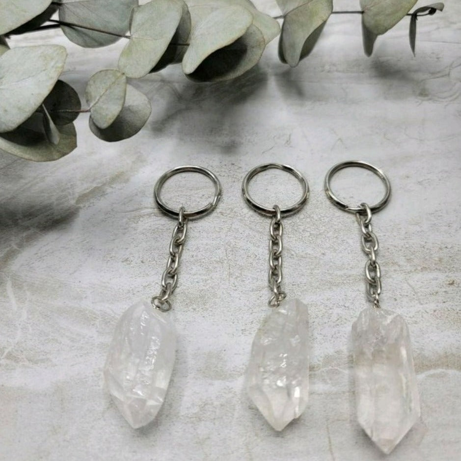 Clear quartz key chain