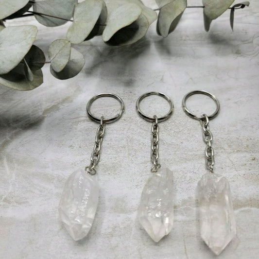 Clear quartz key chain