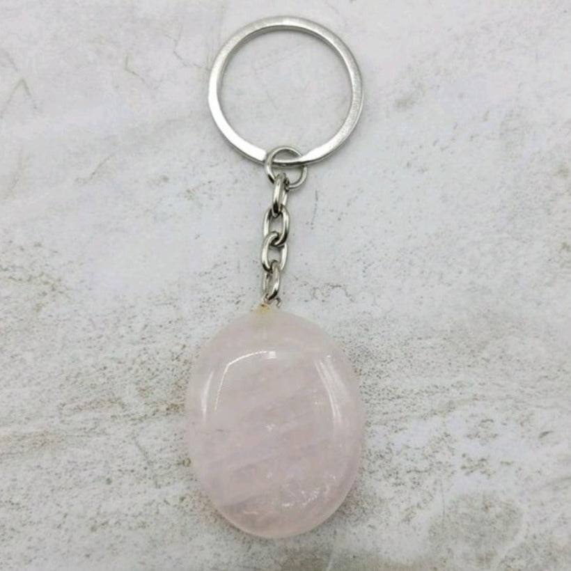 Rose quartz worry stone keychain
