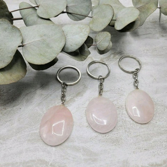 Rose quartz worry stone keychain